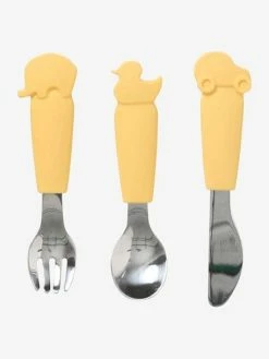 Best deal 🔥 3 Cutlery Set in Silicone & Stainless Steel, for Children - brown light solid, Nursery 🔔