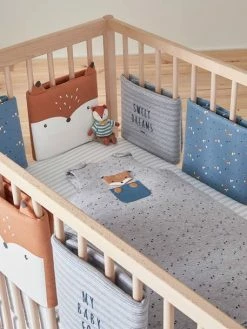 Best Pirce 𧨠Breathable Cot Bumper, BABY FOX Theme - blue π