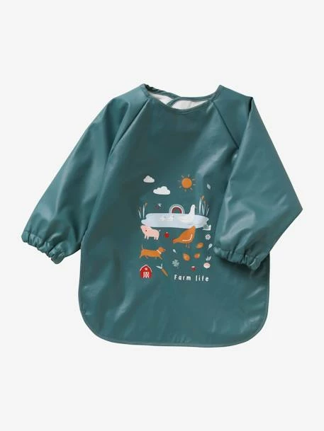Top 10 π― Long Sleeve Bib, by Vertbaudet - blue medium solid with design, Nursery π