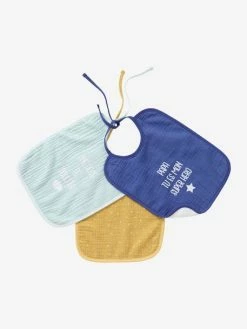 Cheapest 😉 Pack of 3 Baby Bibs in Muslin - dark blue, Nursery 😀