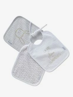 Outlet 🌟 Pack of 3 Bibs with Ties, in Cotton Gauze - white, Nursery 🥰