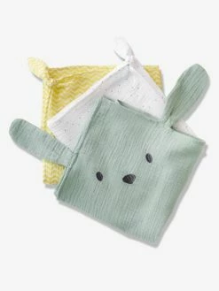 Best Pirce π Pack of 3 Muslin Squares, LAPIN VERT - green, Nursery π
