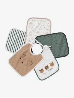 Hot Sale π Pack of 5 Bibs for Babies, Animals, by VERTBAUDET - green/print, Nursery βοΈ