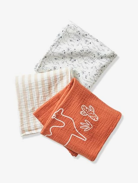 Deals 🥰 Set of 3 Wild Sahara Muslin Squares - white light striped, Nursery 🥰